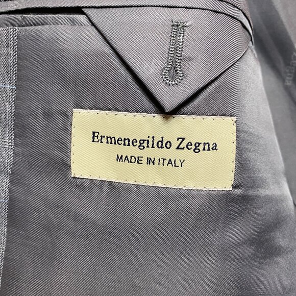 VINTAGE Ermenegildo Zegna Blazer Mens 56R Gray Plaid Sport Coat Notch Patch - Picture 11 of 16